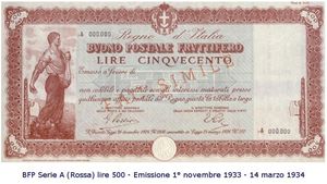 Buono fruttifero postale storico 1933-1934