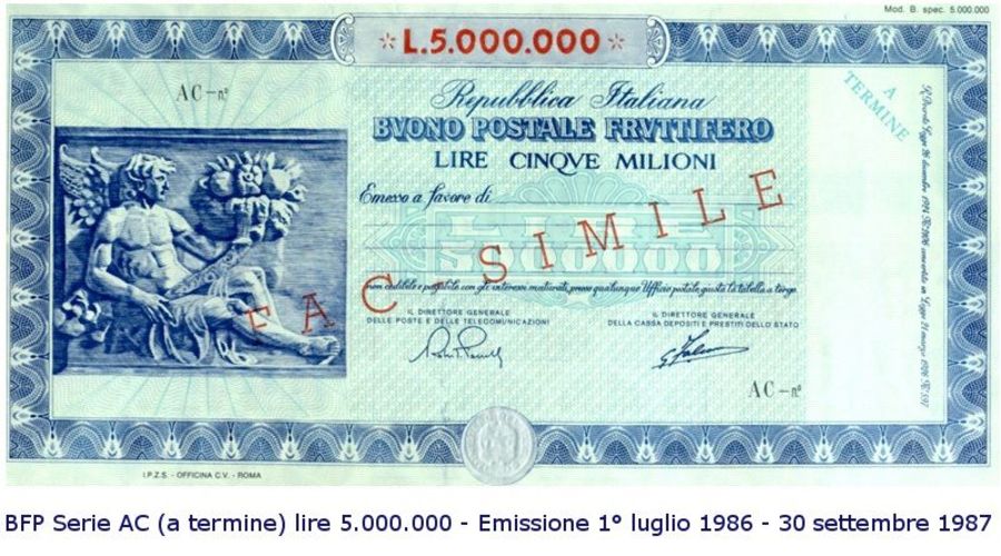 Buono fruttifero postale storico 1986-1987