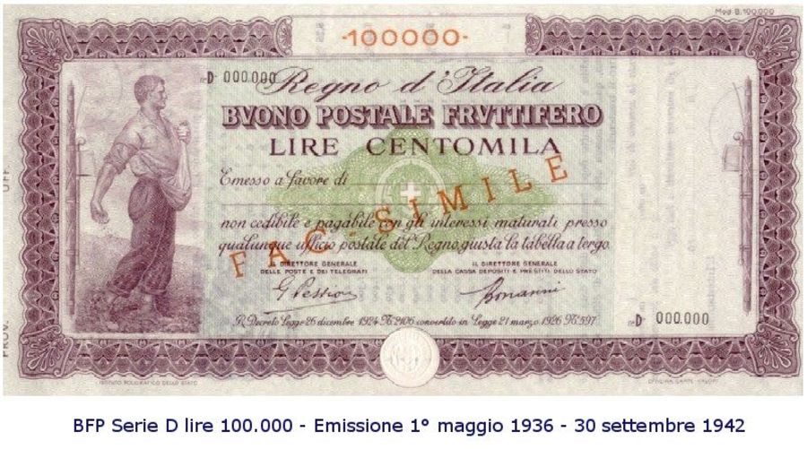 Buono fruttifero postale storico 1936-1942