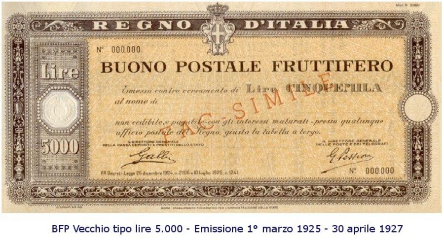 Buono fruttifero postale storico 1925-1927