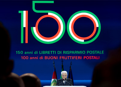 il Presidente della Repubblica Sergio Mattarella alla cerimonia per i 150 anni del Risparmio Postale