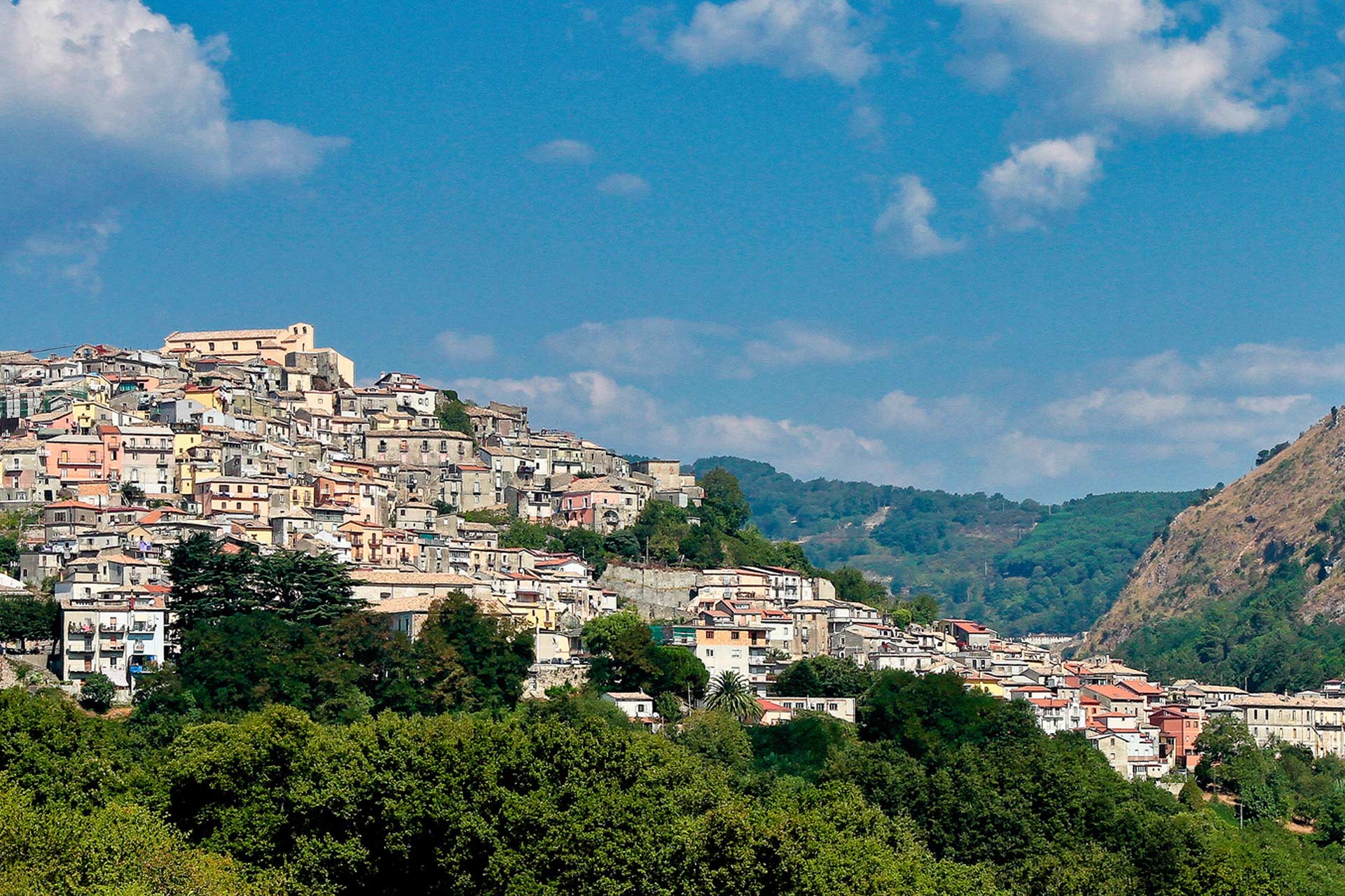 Panoramica di un borgo su una collina in Calabria