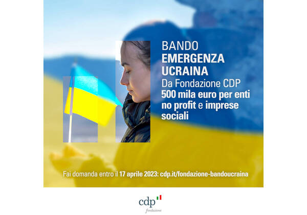 Promozione bando e donna con bandiera ucraina