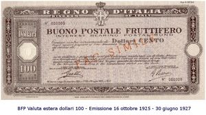 Buono fruttifero postale storico 1925-1927