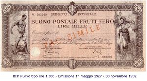 Buono fruttifero postale storico 1927-1932